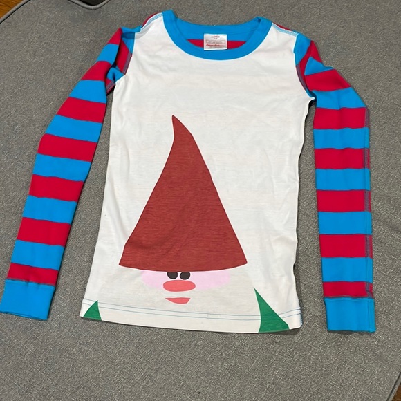 Hanna Andersson Red and Turquoise Stripe Gnome Pajama Top - Picture 1 of 7